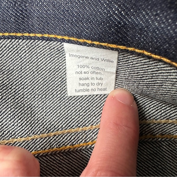 Imogene+Willie Rigid Denim Mid-Rise Jeans Dark Wash Straight Leg Cuffed Hem - Picture 8 of 10